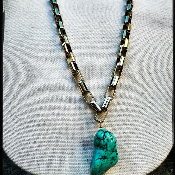 Large box link necklace with large stone nugget - Picture 3 of 6